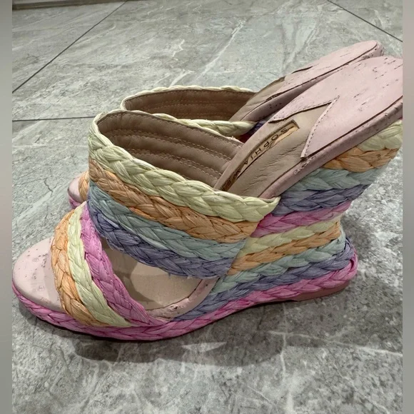 Sophia Webster Ines Woven Wedge Mid Espadrille Mule Slide Sandals 36 - Picture 6 of 7